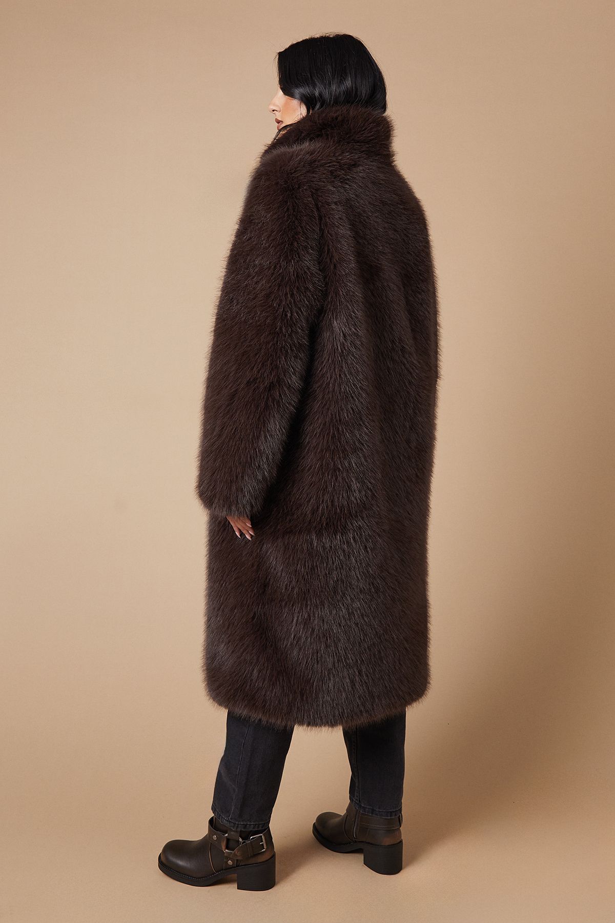 Oasis Faux Fur Midi Coat Chocolate image 4