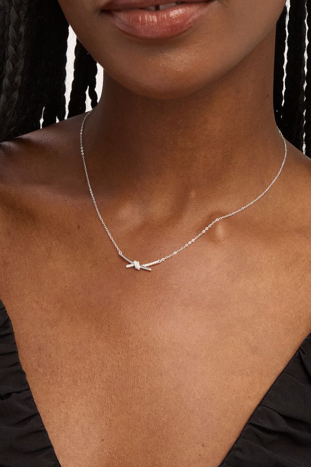 Simply Silver Sterling Silver 925 Polished and Pave Love Knot Necklace image 4