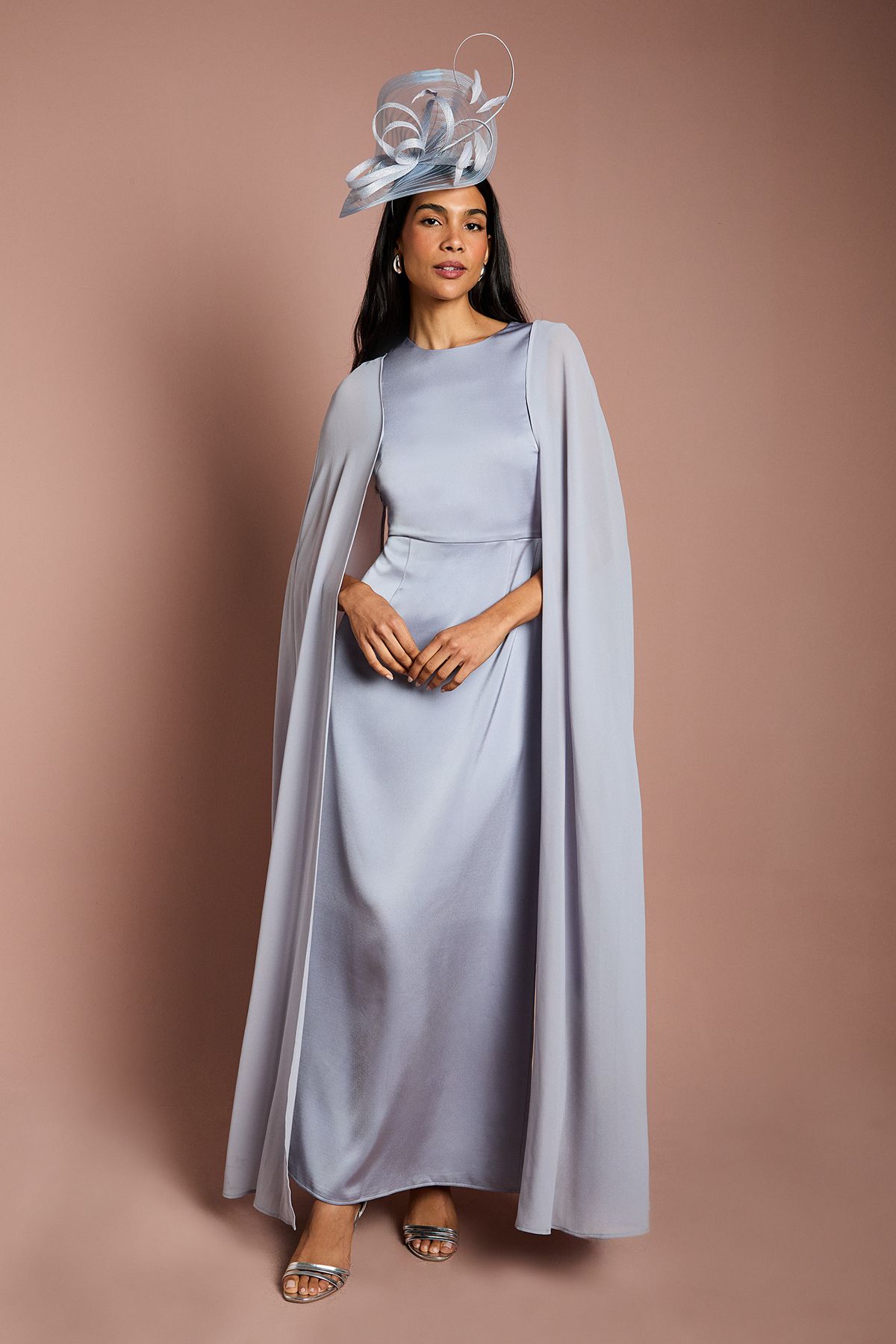 Coast Sleeveless Crepe Maxi Dress With Chiffon Cape Pale Blue image 1