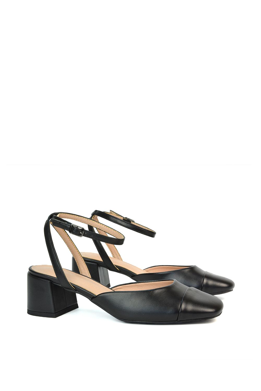 XY London 'Mavis' Low Mid Heel Square Toe Court Shoes With Ankle Strap image 3