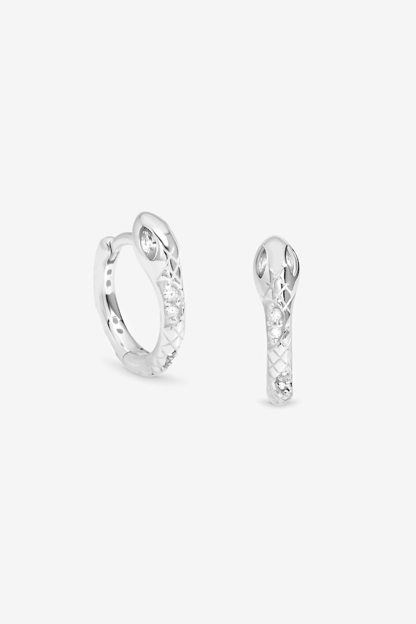 Simply Silver Sterling Silver 925 Polished Textured Snake Huggie Hoop Earrings