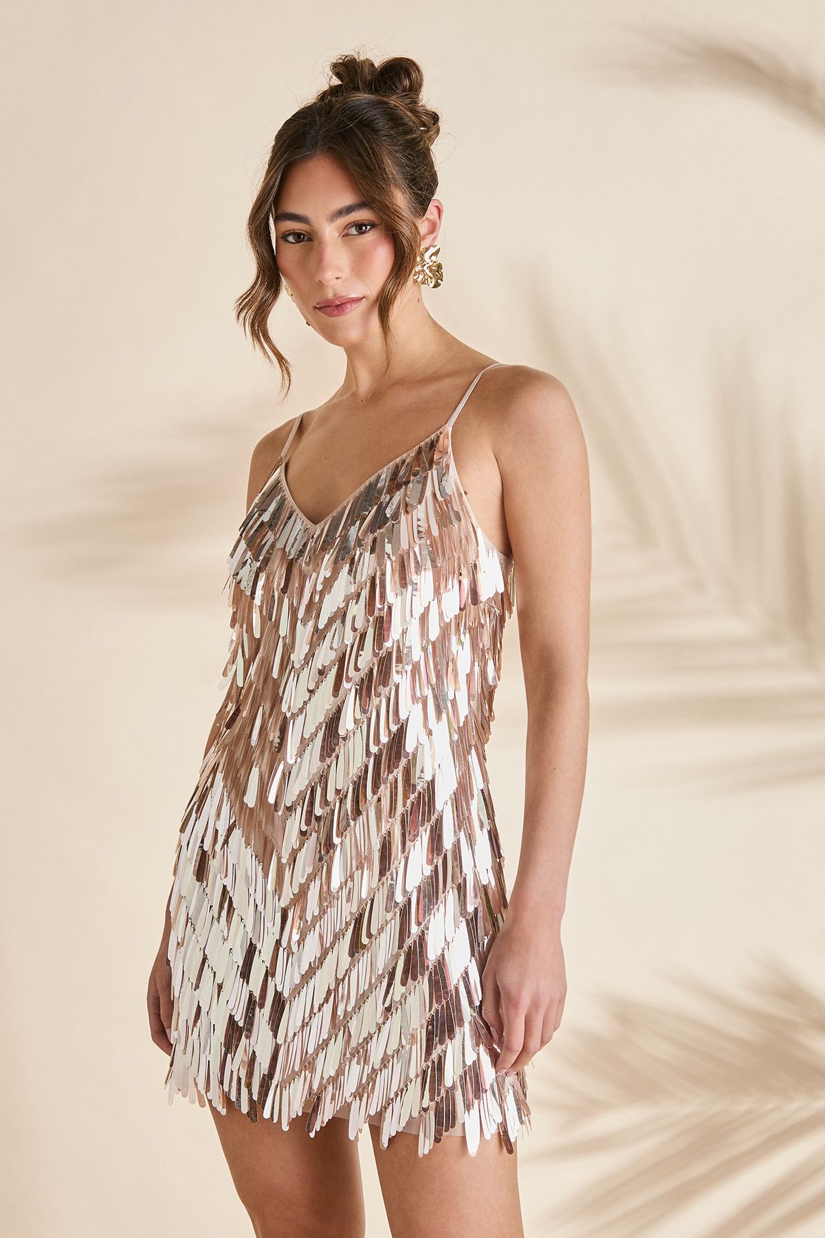 Coast Sequin Disc Fringe Mini Dress Gold image 1