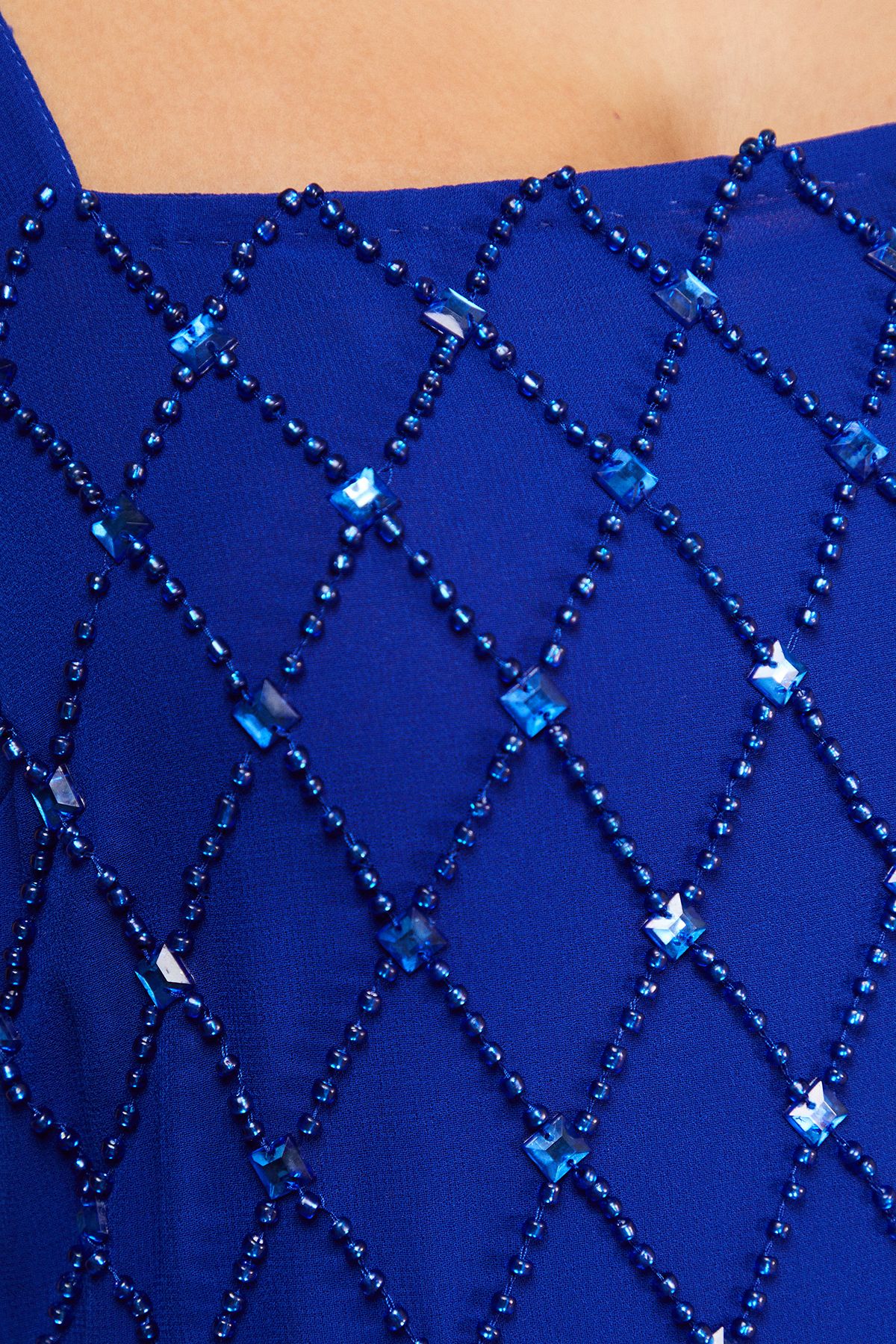 Warehouse Hand Embellished Strappy Sequin Fringe Hem Midi Dress Cobalt image 5