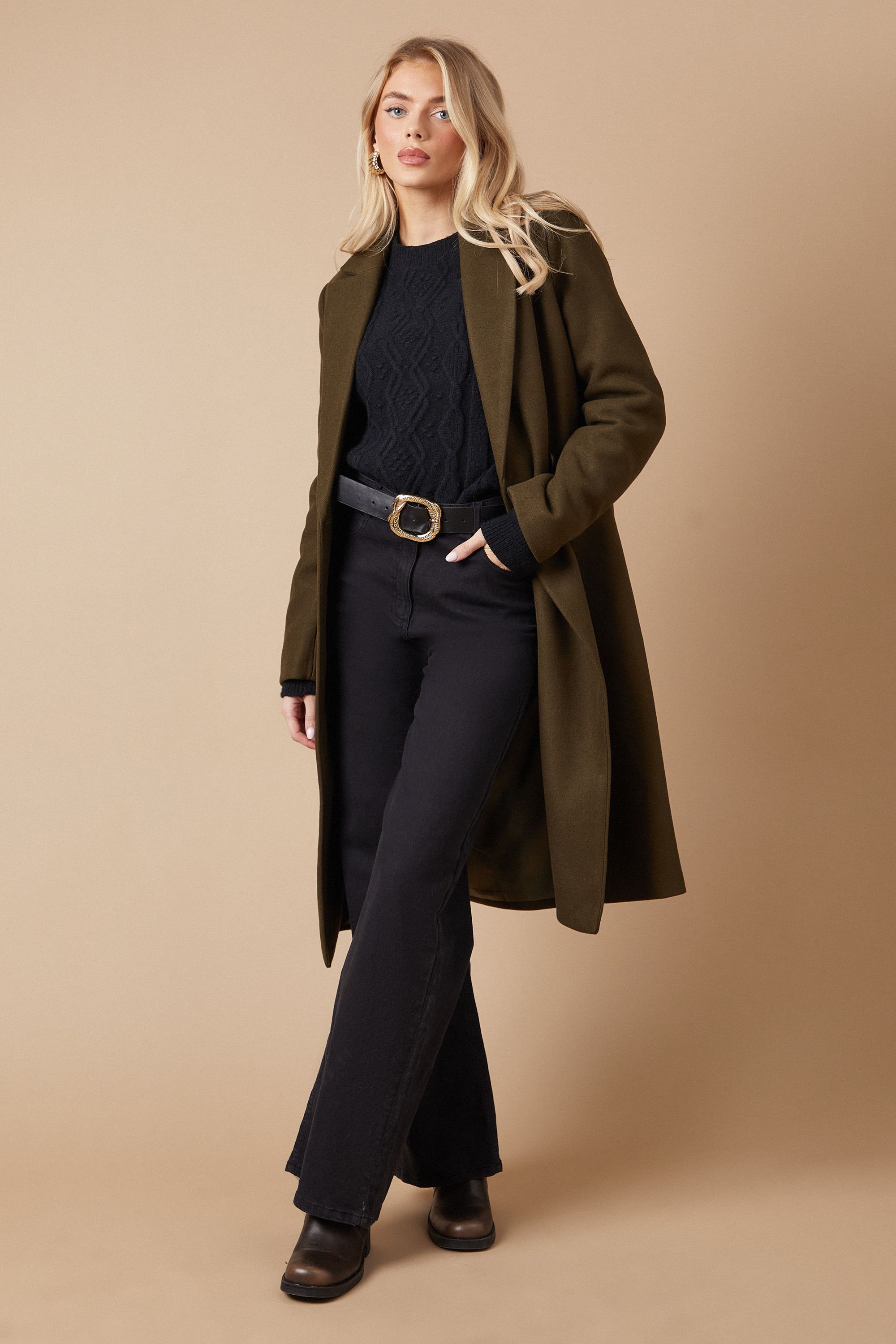 Oasis Longline Faux Wool Blazer Coat Forest image 1