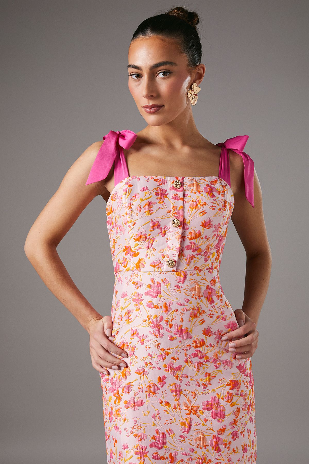 Coast Ditsy Floral Jacquard Dress With Shoulder Ties Pink image 2