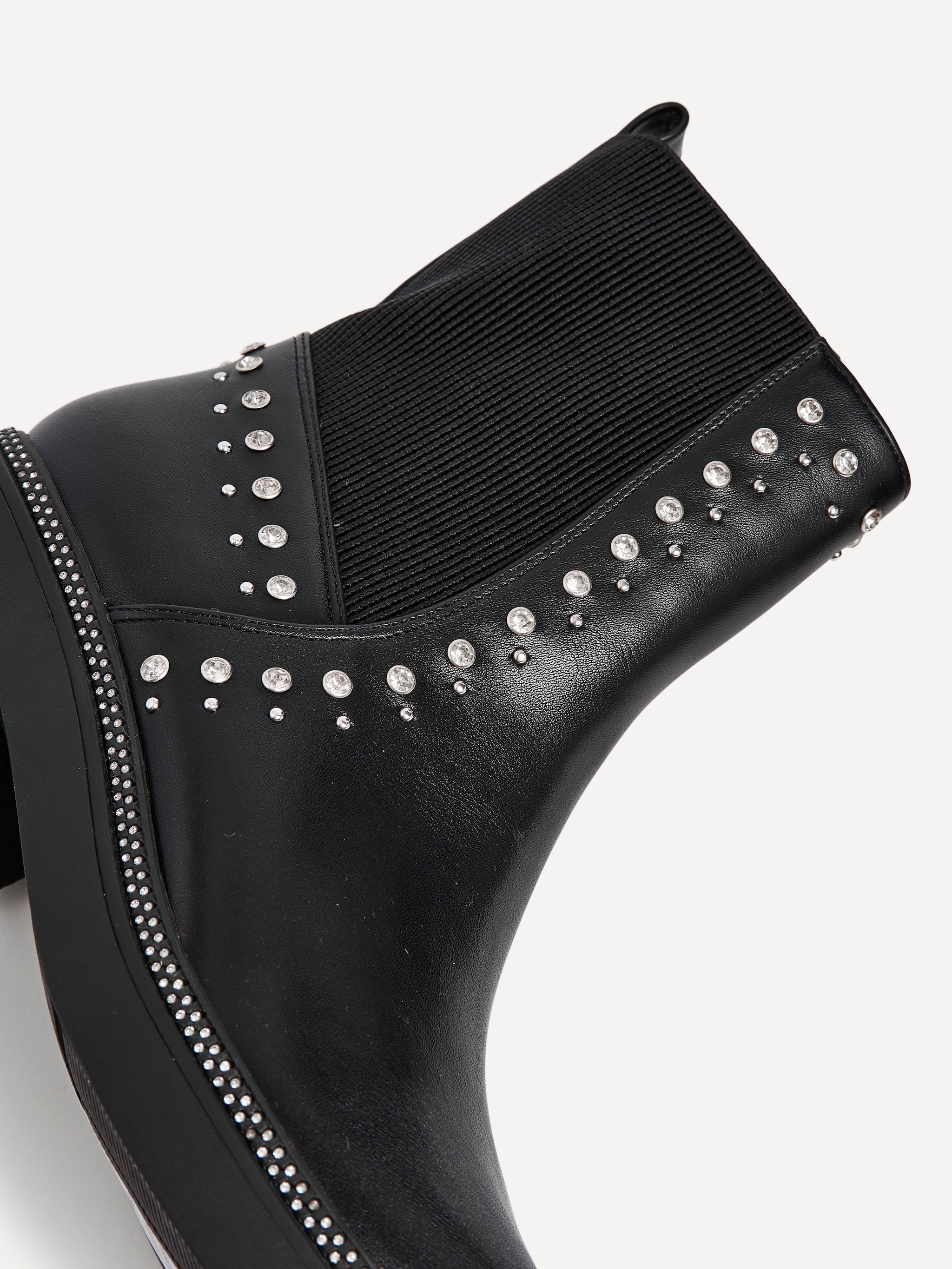 Linzi Optic Black Faux Leather Diamante Embellished Chelsea Boot image 5
