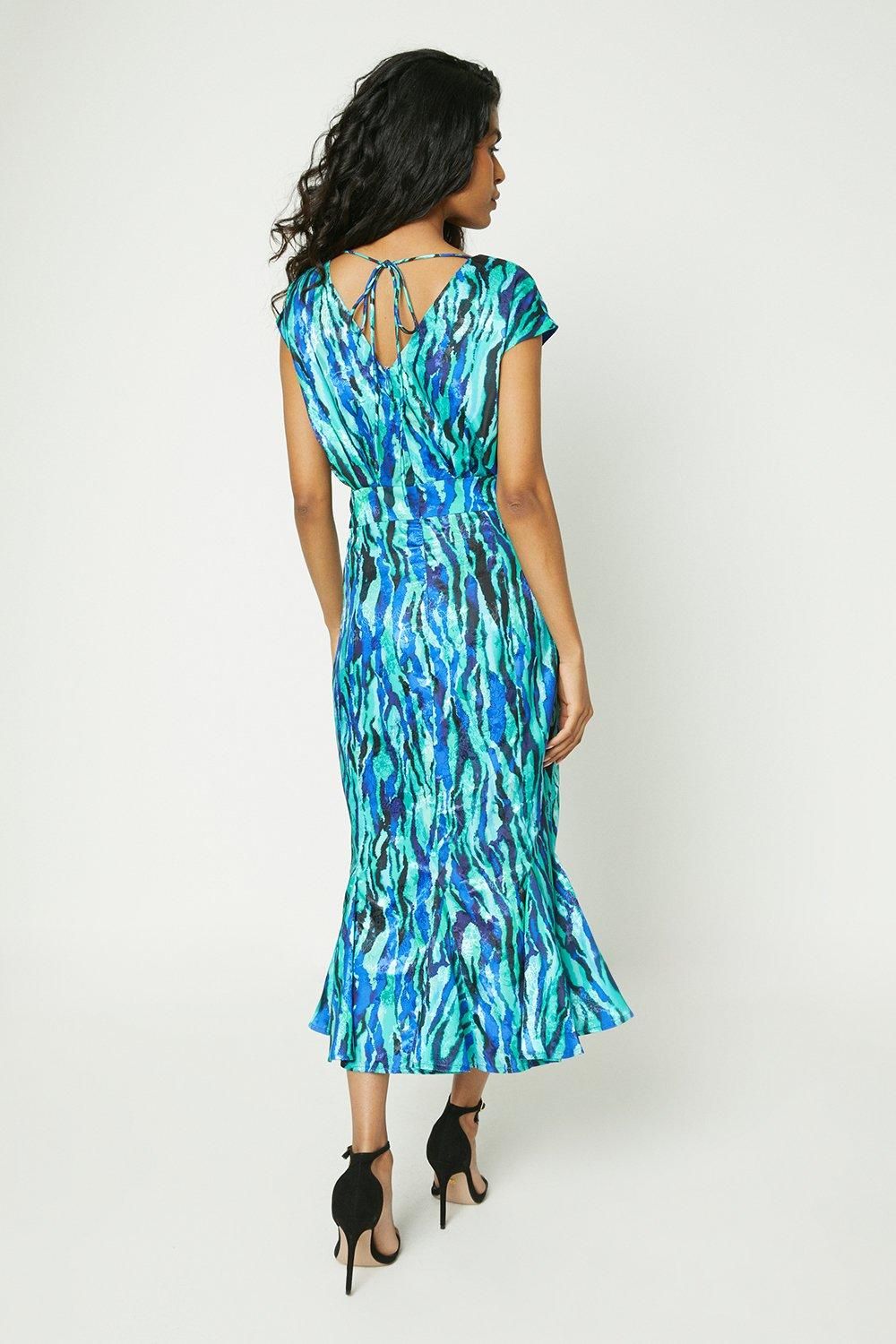 Coast Petite Satin Jacquard Printed Midi Dress Green image 3