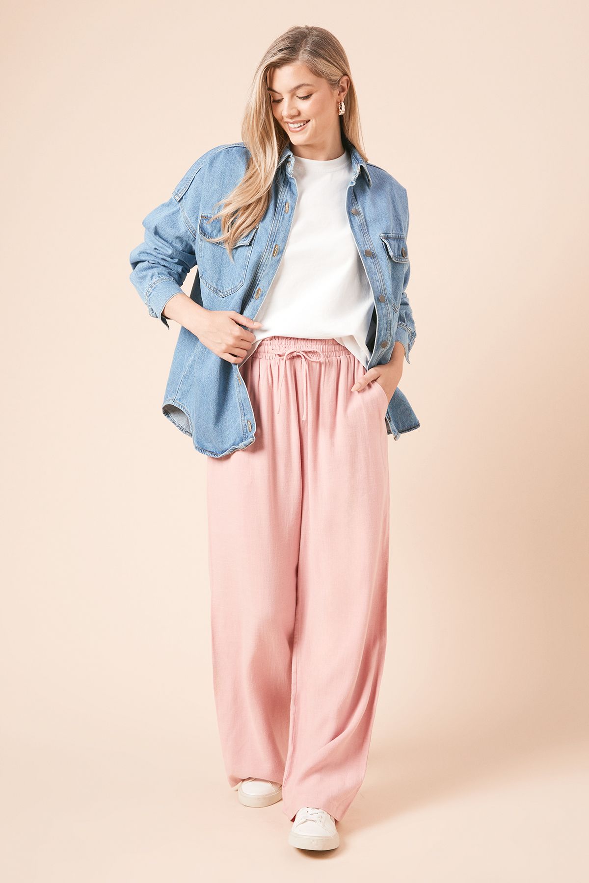 Dorothy Perkins Tie Waist Woven Trousers Pink image 1