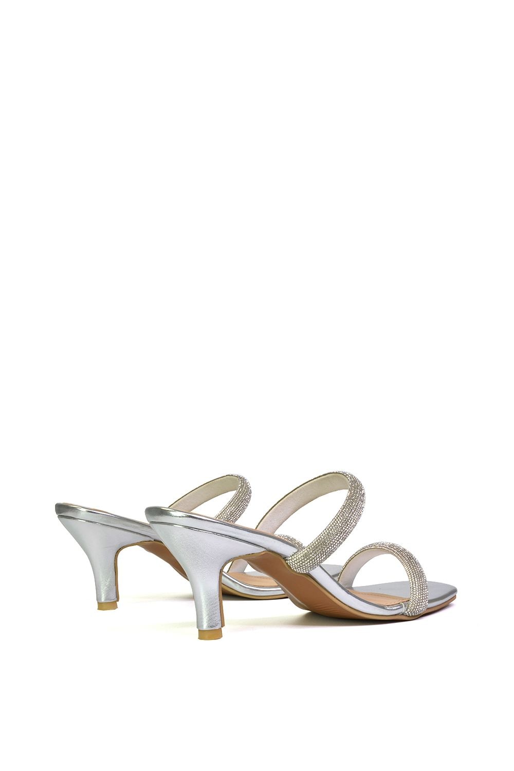 XY London 'Nancy' Square Toe Diamante Strappy Slip On Low Kitten Heel Mules image 2