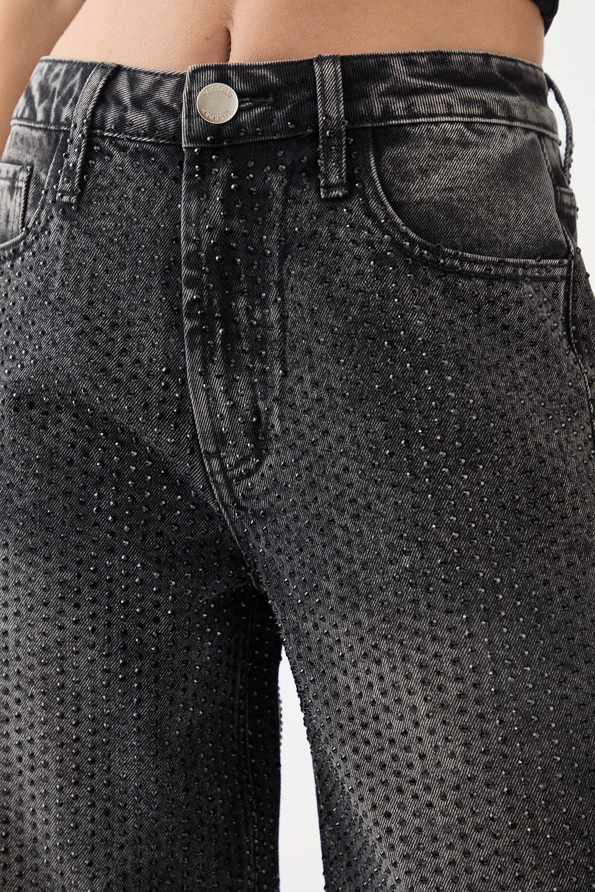 MissPap Diamante Embellished Straight Leg Jeans Washed Black image 4