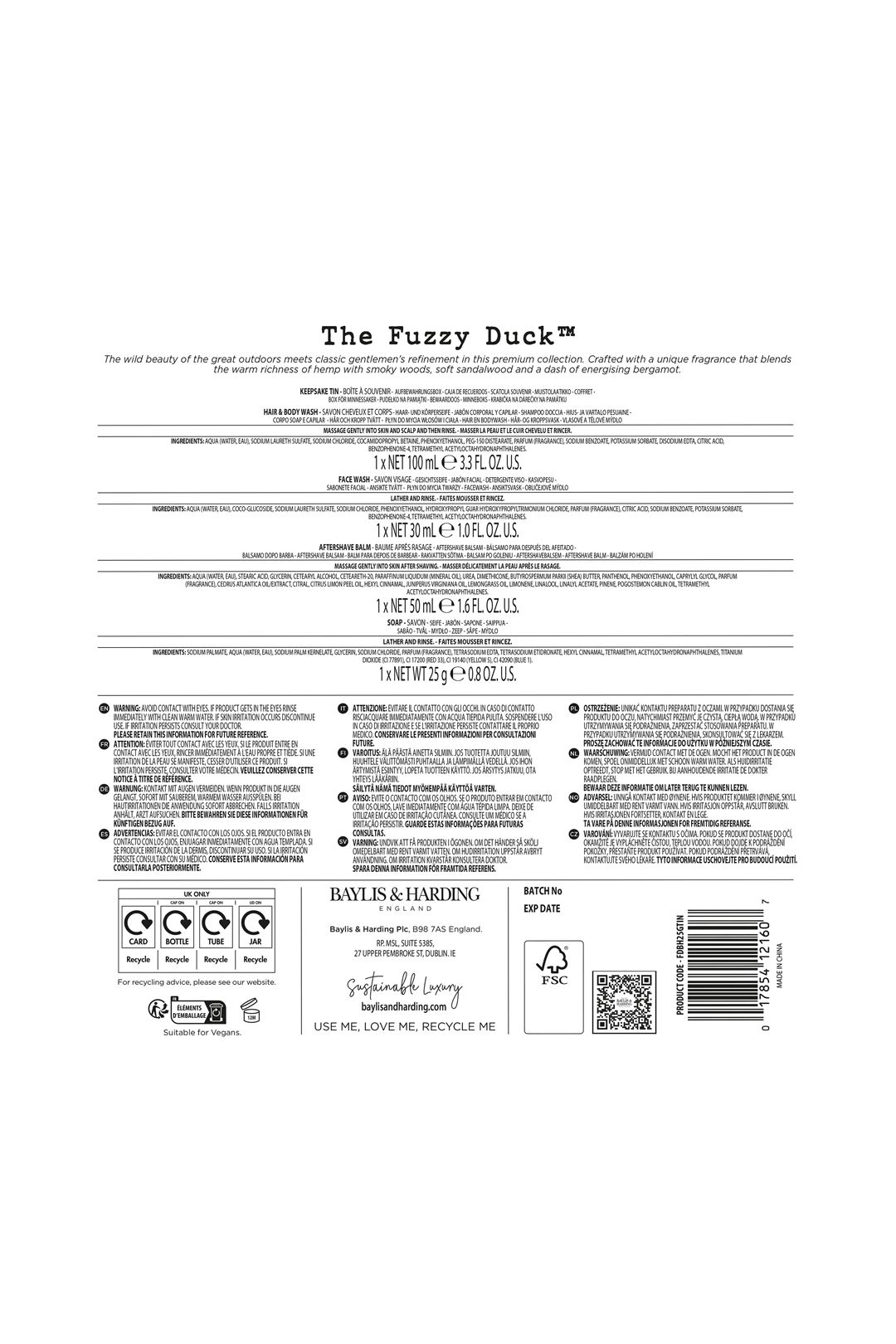 Baylis & Harding The Fuzzy Duck Bergamot, Hemp & Sandalwood Men's Luxury Grooming Tin Gift Set Multi image 8