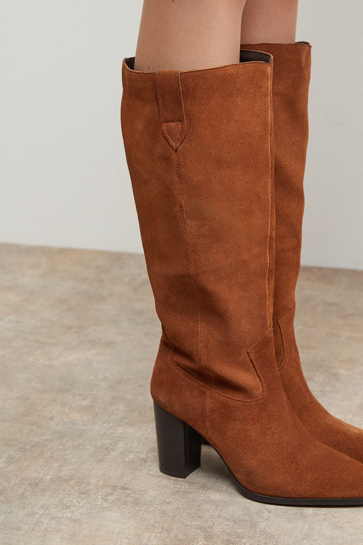 Oasis Kresta Suede High Block Heel Knee Boots Tan image 4