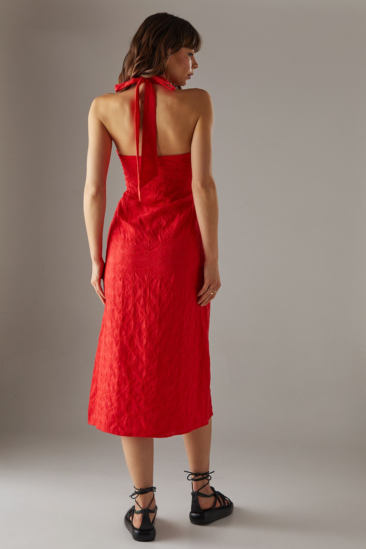 Warehouse Floral Cotton Halter Midi Sundress Red image 3