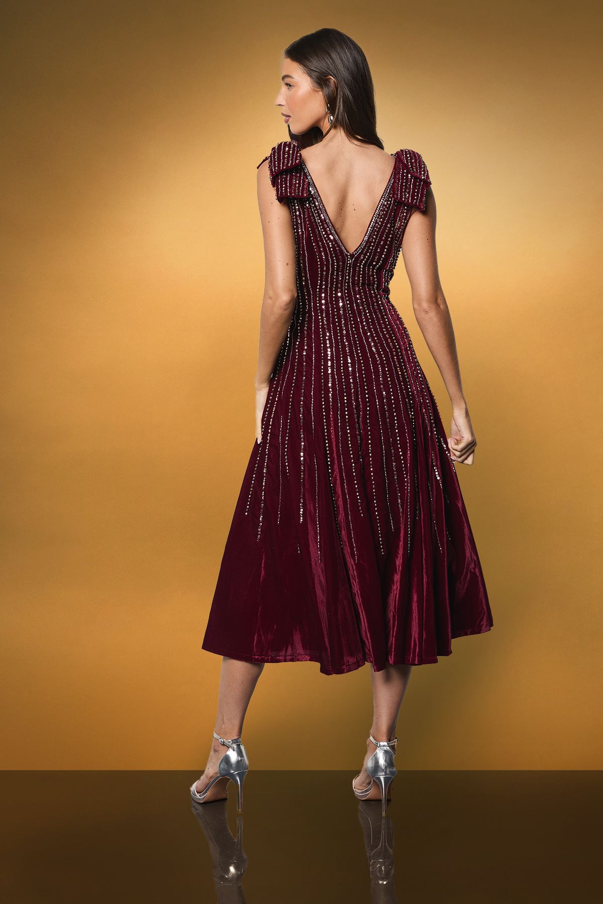 Coast Velvet Bow Embellished Midi Dress Berry image 3