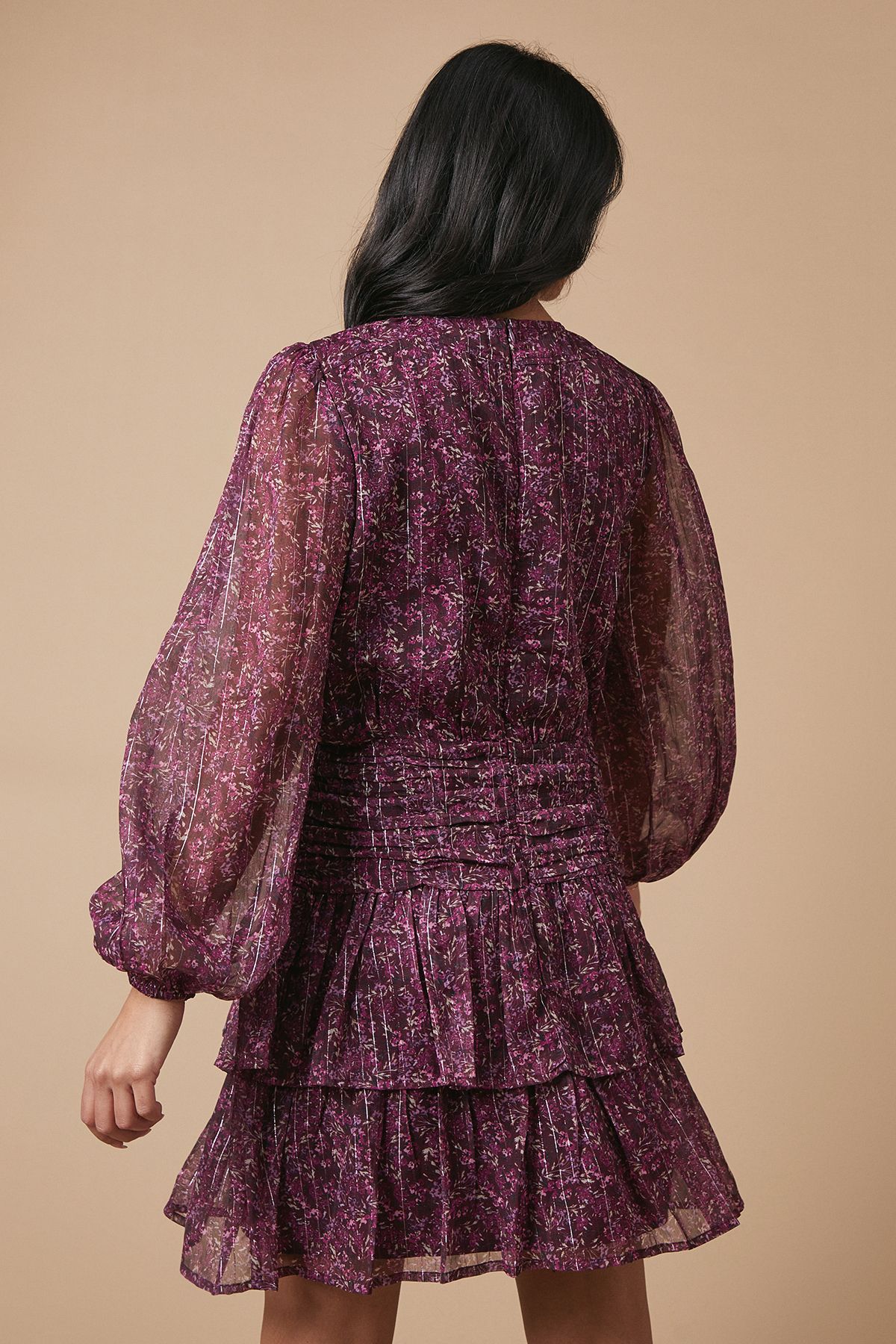 Oasis Ditsy Metallic Chiffon Tiered Mini Dress Floral image 4