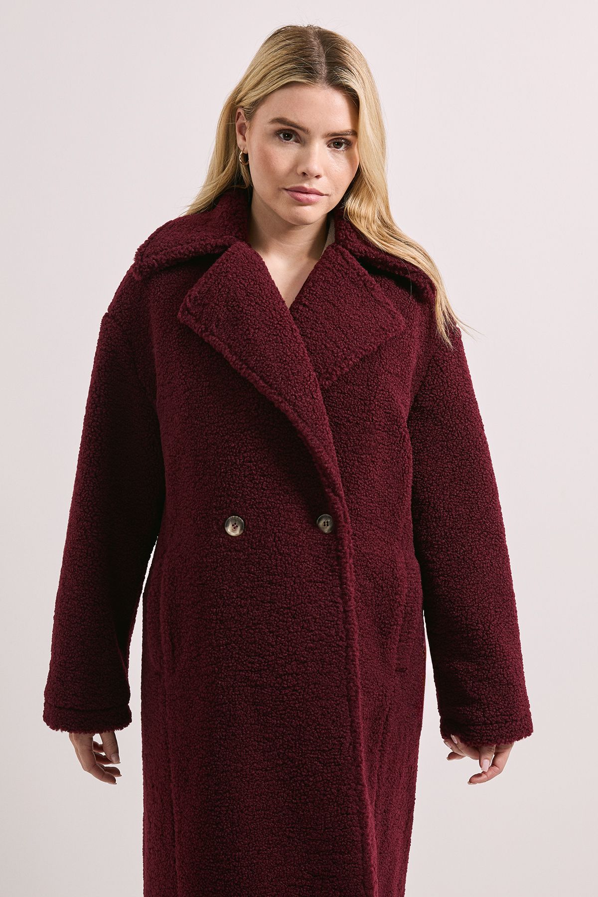 Dorothy Perkins Cosy Teddy Oversized Coat Burgundy image 2