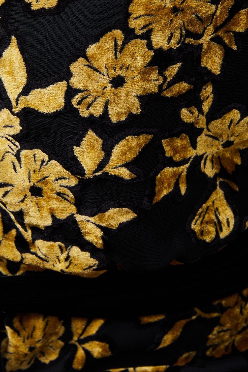 Oasis Floral Contrast Velvet Belt Tie Midi Dress True Black image 5