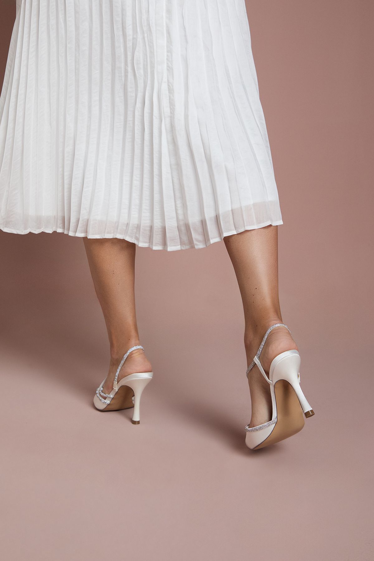 Coast Bridal Kimmie Satin Diamante Asymmetric Strap Pointed High Stiletto Heel Court Shoes White image 4