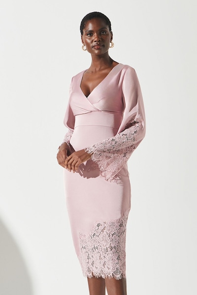 Coast Lace Panelled Satin Wrap Dress Dusky Pink