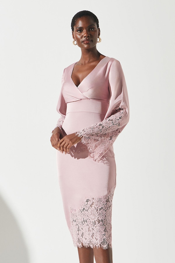 Coast Lace Panelled Satin Wrap Dress Dusky Pink