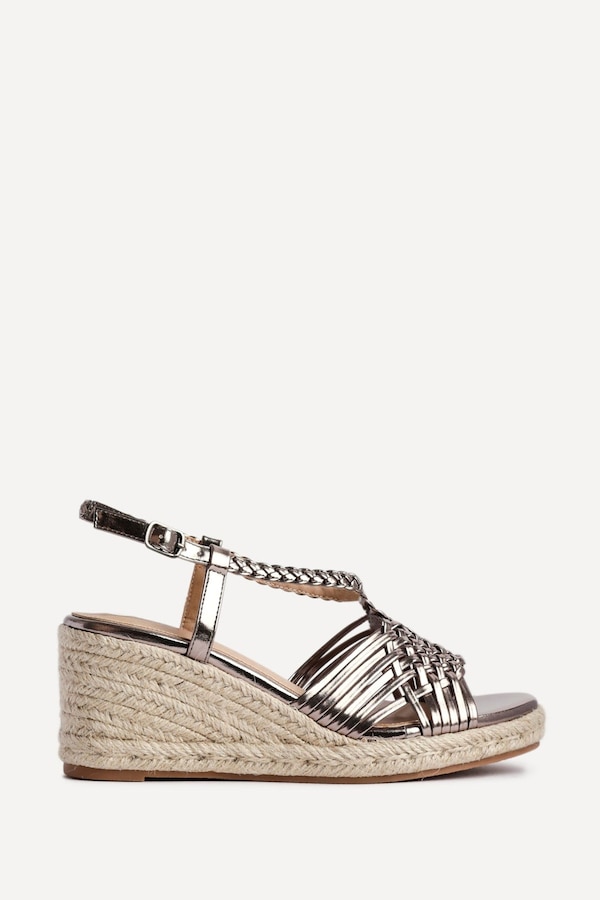 Linzi Evolve Pewter Faux Leather Woven Espadrille Wedge