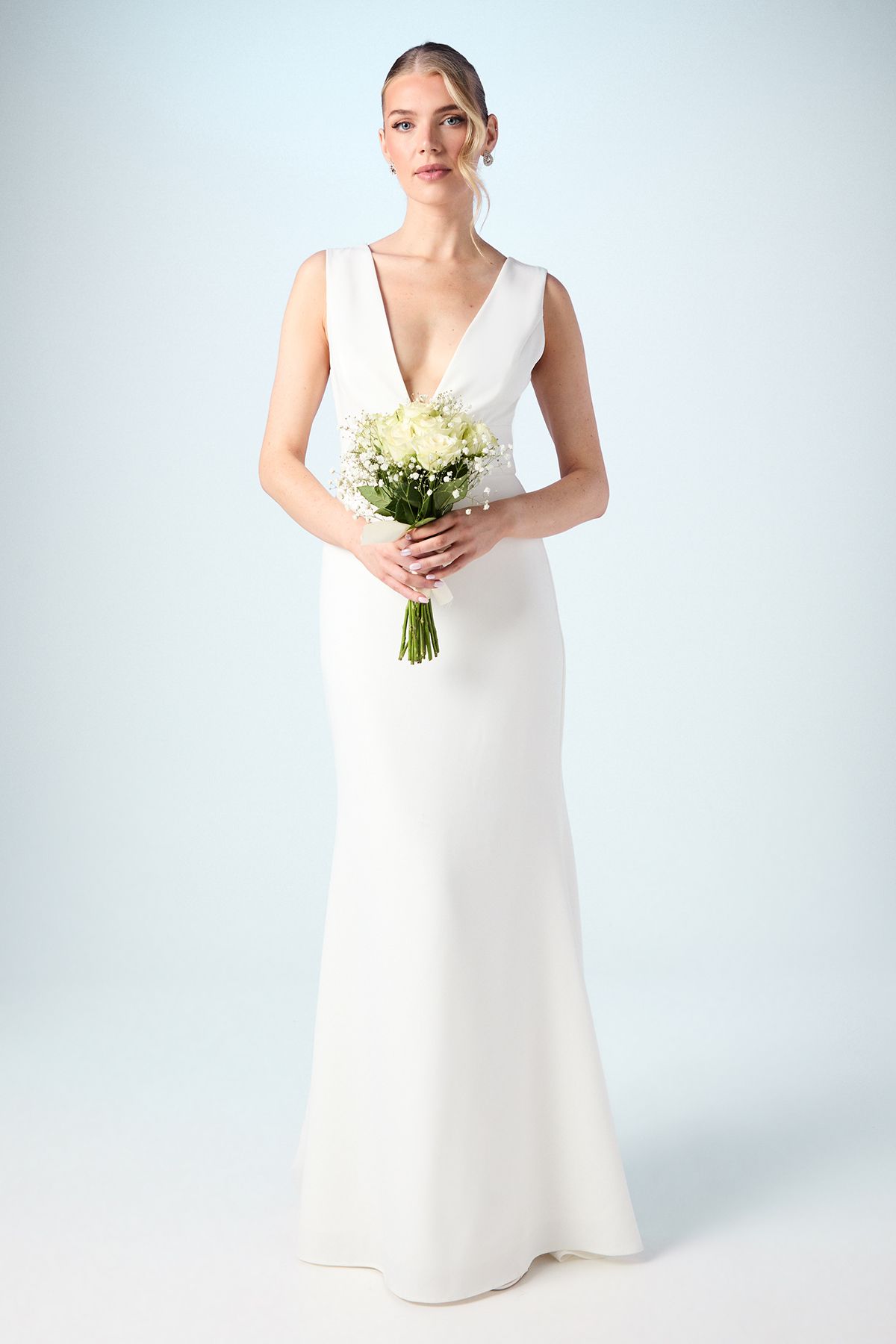 Coast Coast Honoured Premium Crepe Plunge Neck Fishtail Wedding Dress Ivory image 1