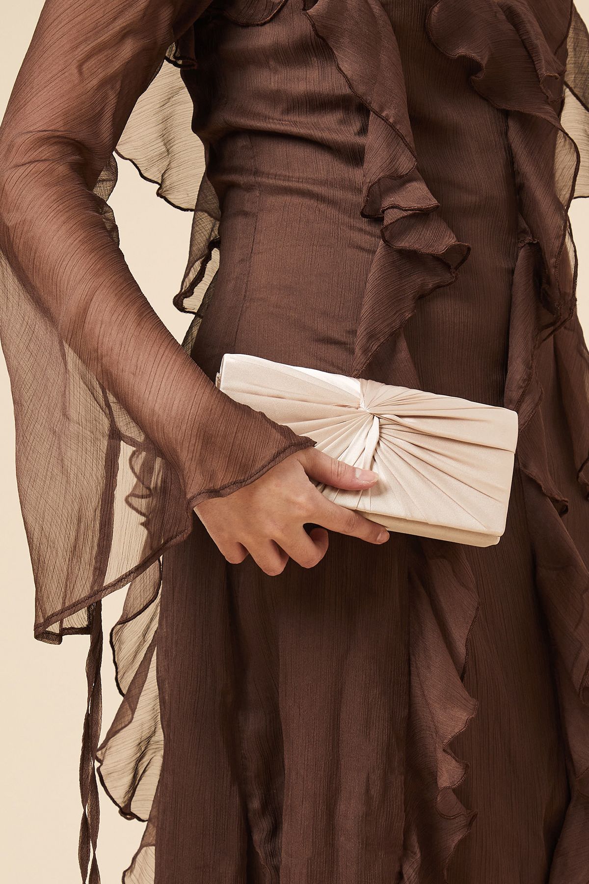 Dorothy Perkins Beauty Twist Front Satin Clutch Bag Champagne