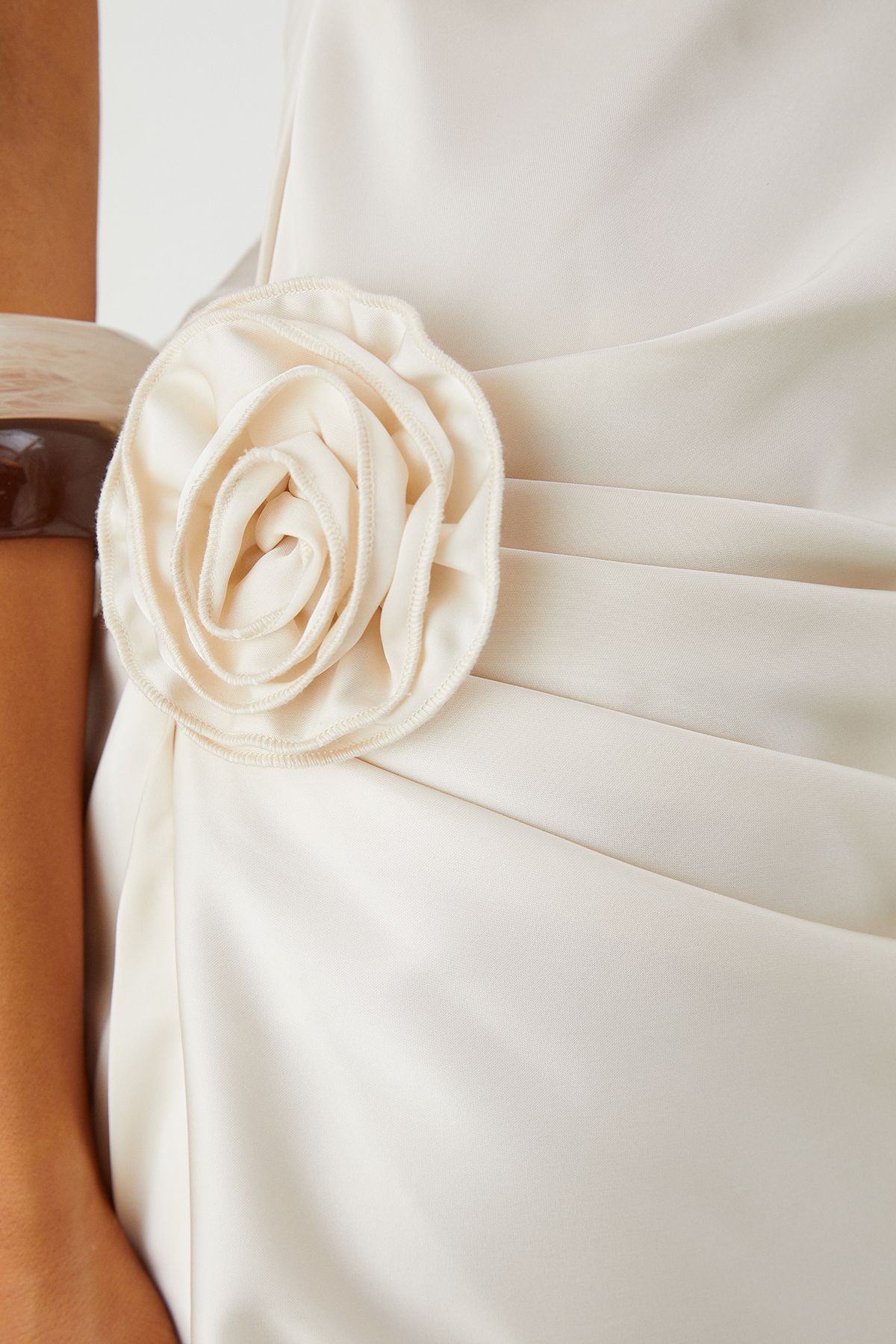 MissPap Satin Cowl Corsage Drape Mini Dress Ivory image 5