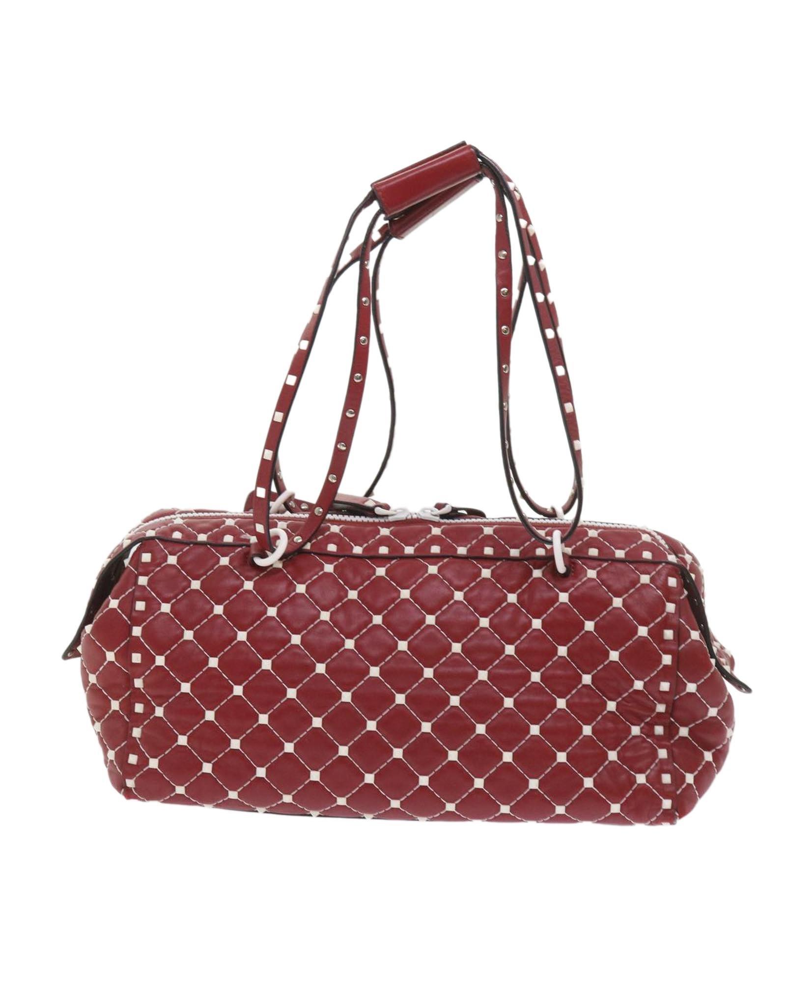 Valentino Preloved Rockstud Small Quilted Bowling Bag Wo - Red Shoulder Bags image 2