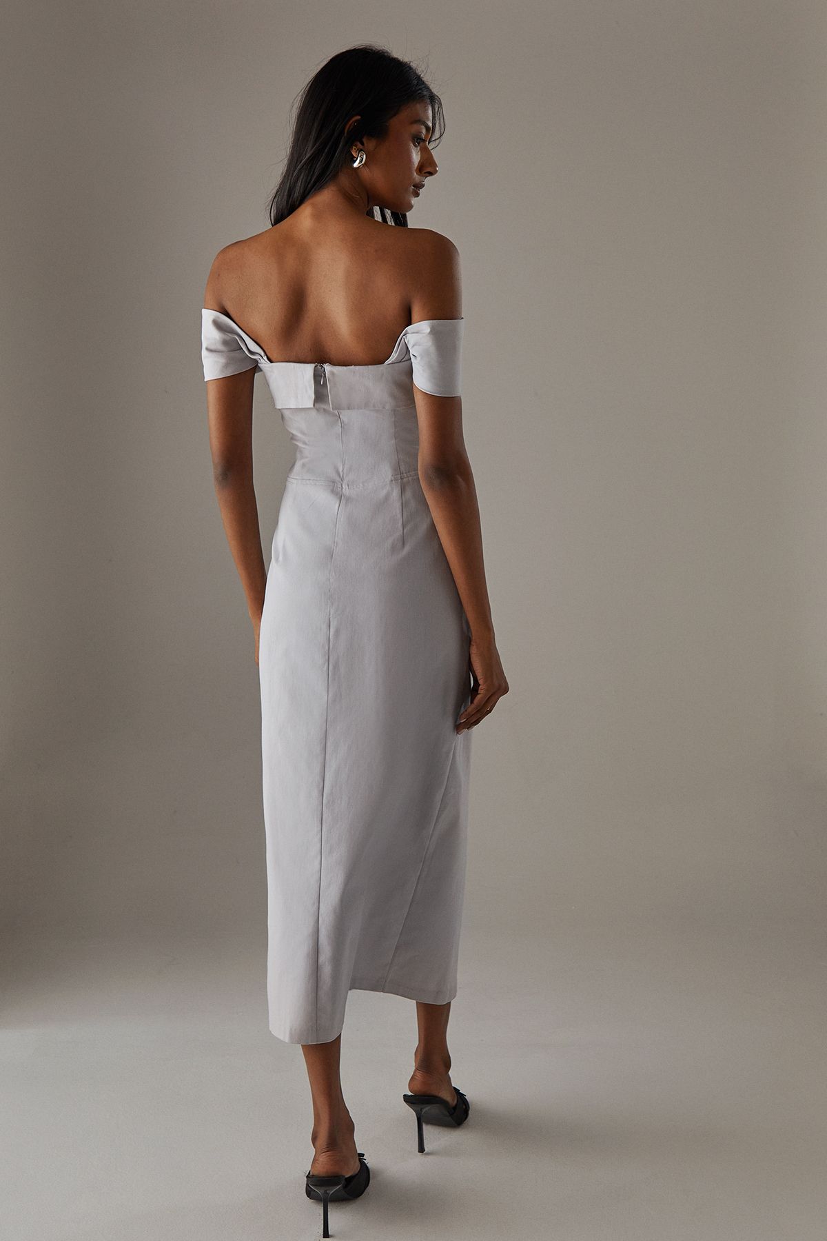 Warehouse Twist Bandeau Column Dress Ice Grey image 3