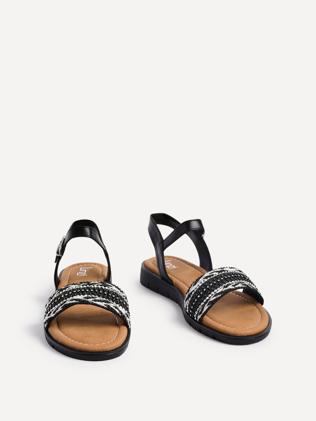 Linzi Halo Black Weaved Embellished Flat Sandals image 3