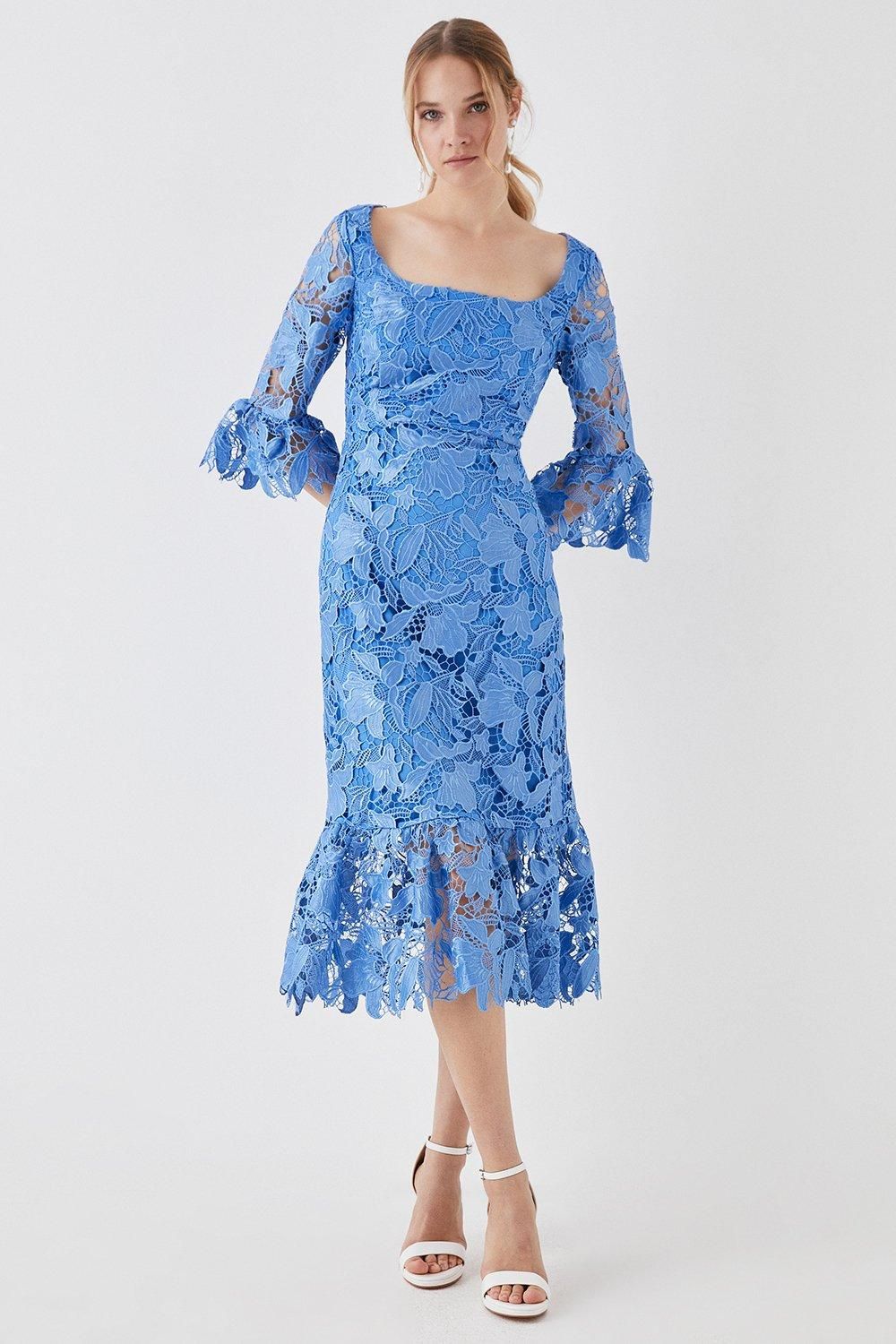 Coast Satin Lace Long Sleeve Midi Dress Blue image 1