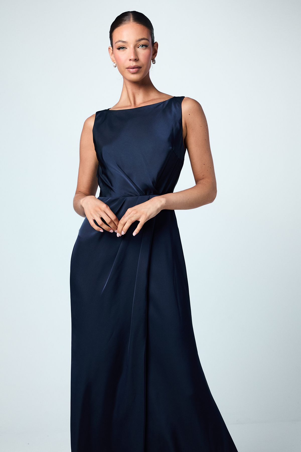 Coast Asymmetric Back Detail Satin Bridesmaid Dress Navy image 2
