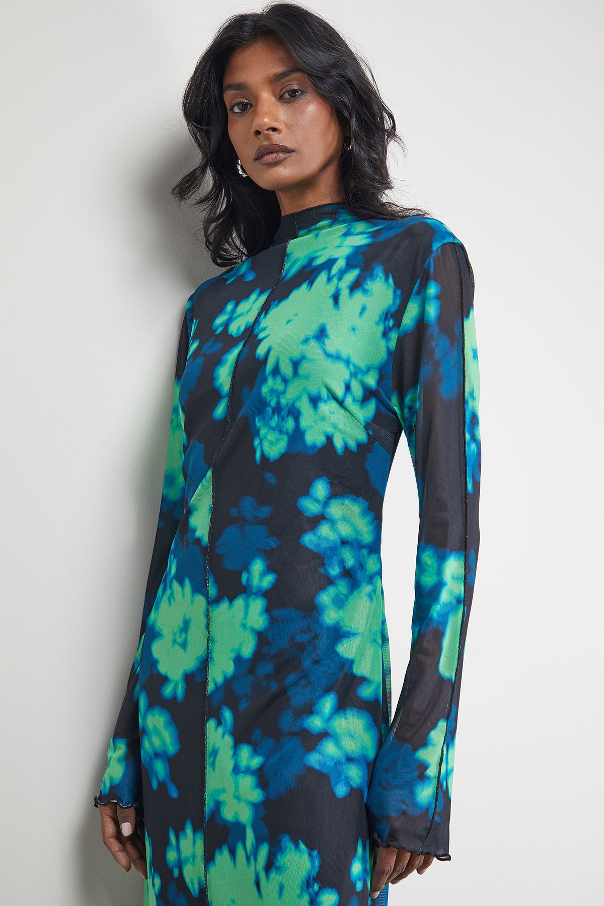 Warehouse Print Mesh Lettuce Edge Maxi Dress Multi image 2