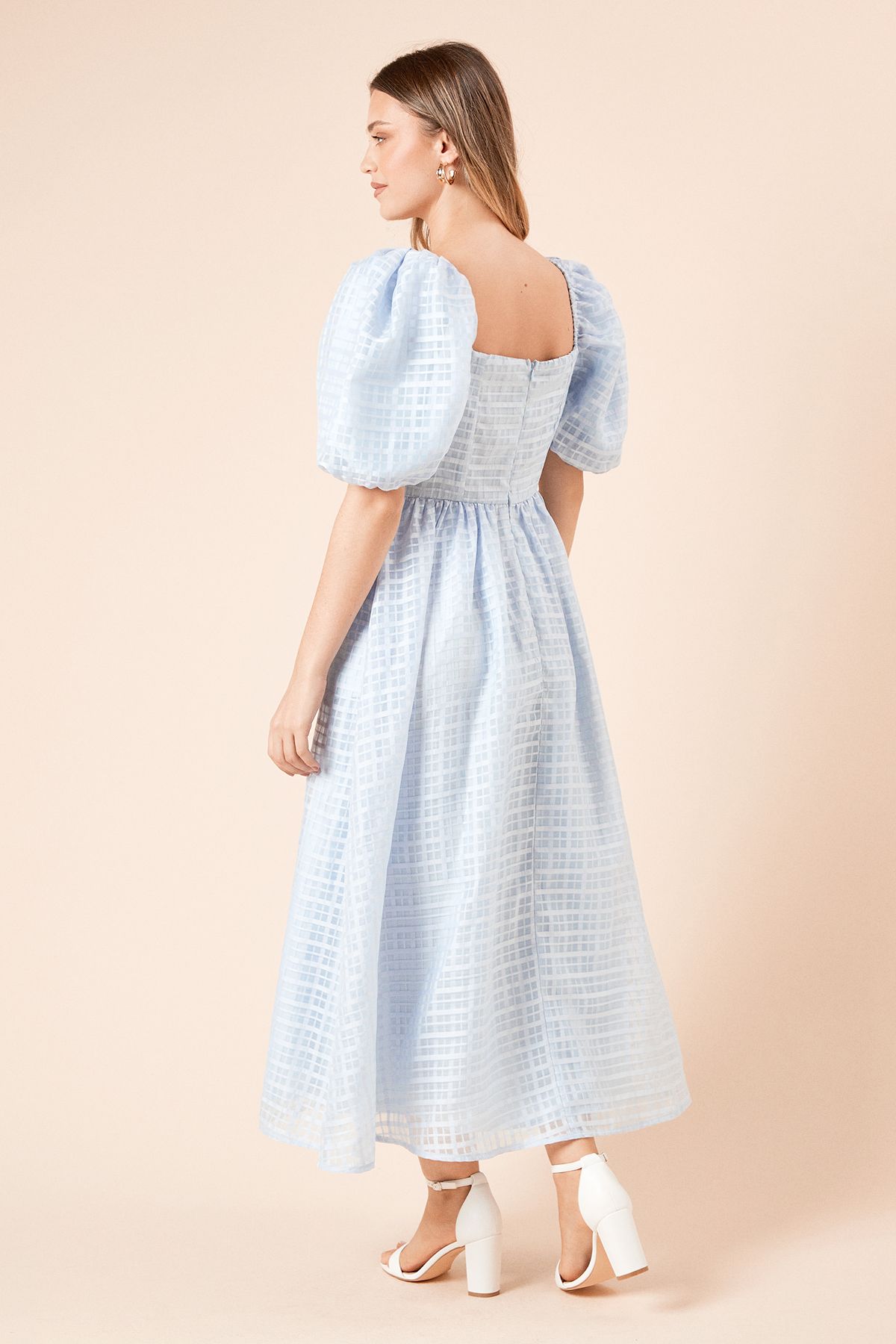 Dorothy Perkins DP Luxe Seersucker Square Neck Midi Dress Blue image 4