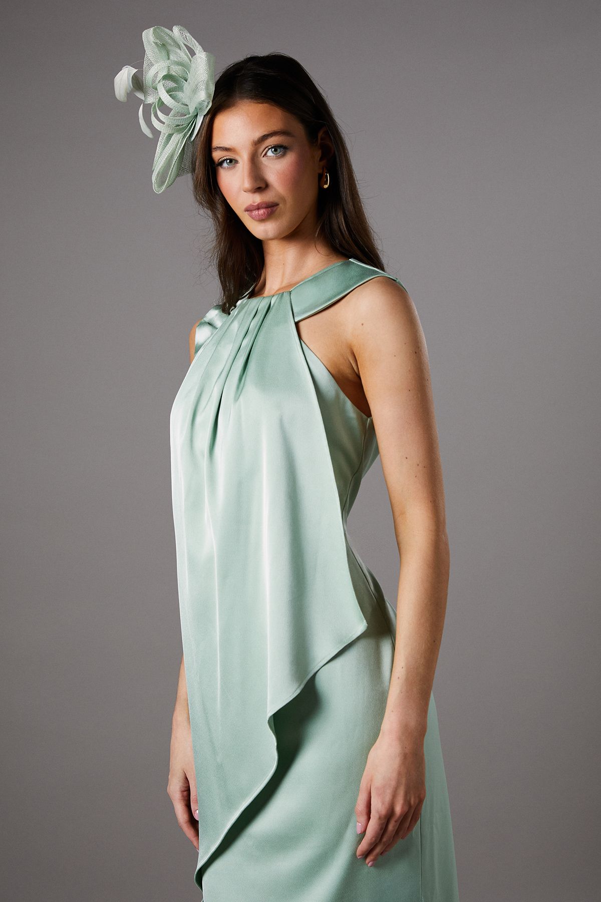 Coast Sleeveless Satin Frill Midi Dress Sage image 2