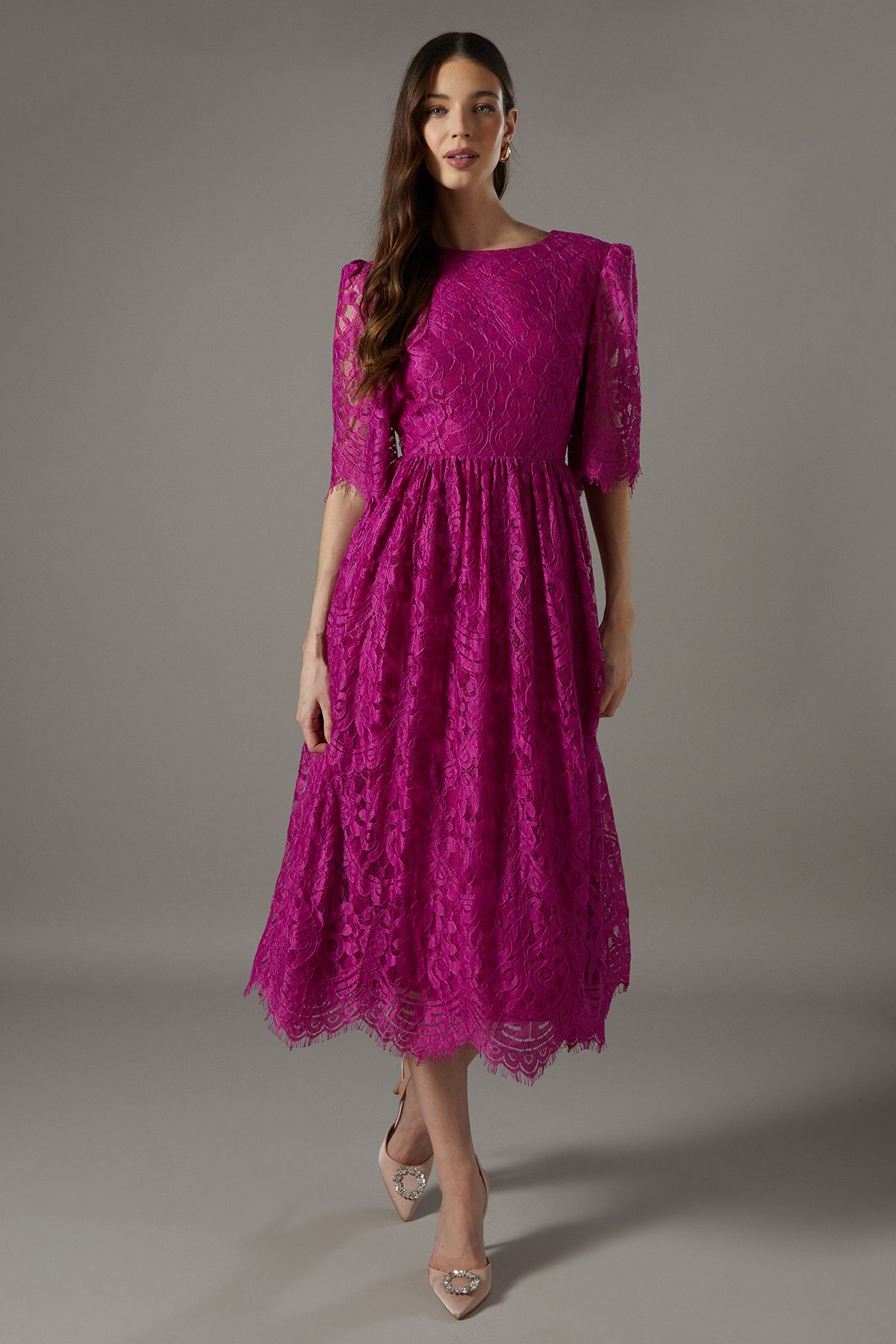 Coast Lace Short Sleeve Midi Dress Magenta image 1