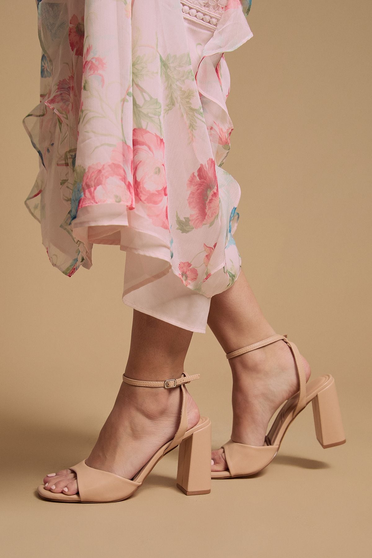 Oasis Ollie Faux Leather High Block Heel Sandals Nude