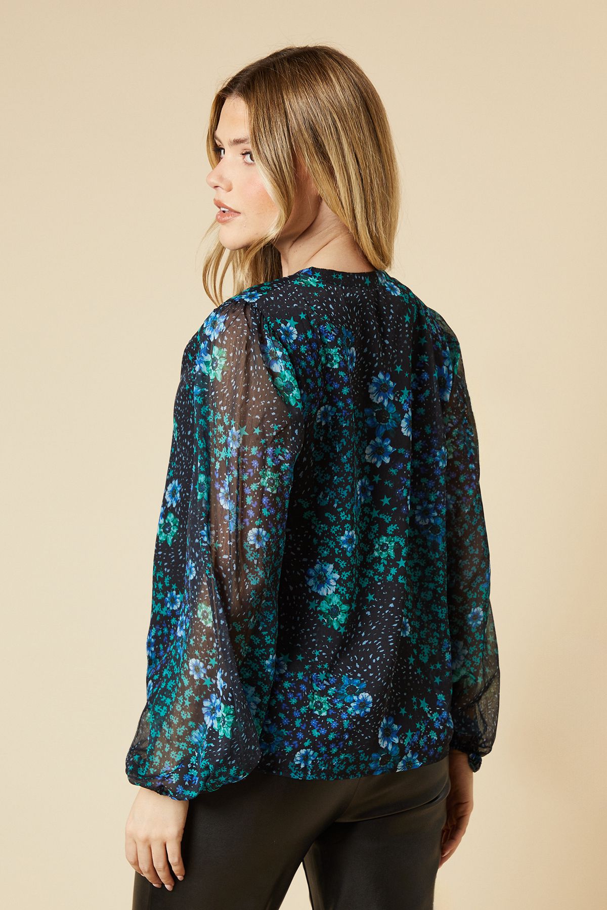 Dorothy Perkins Patchwork Floral Chiffon Overhead Shirt Black image 3