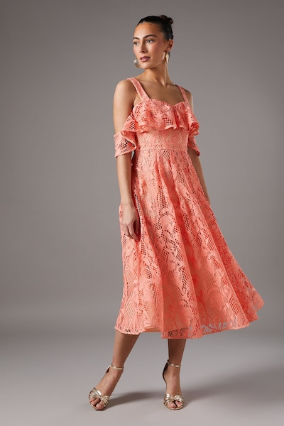 Coast Off The Shoulder Lace Fit And Flare Dress Coral