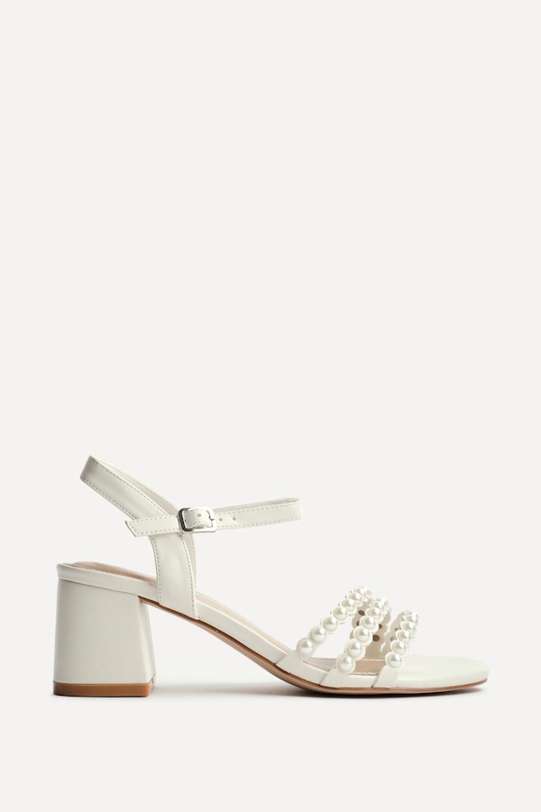 Linzi Perla Ivory Faux Leather Pearl Embellished Heeled Sandals
