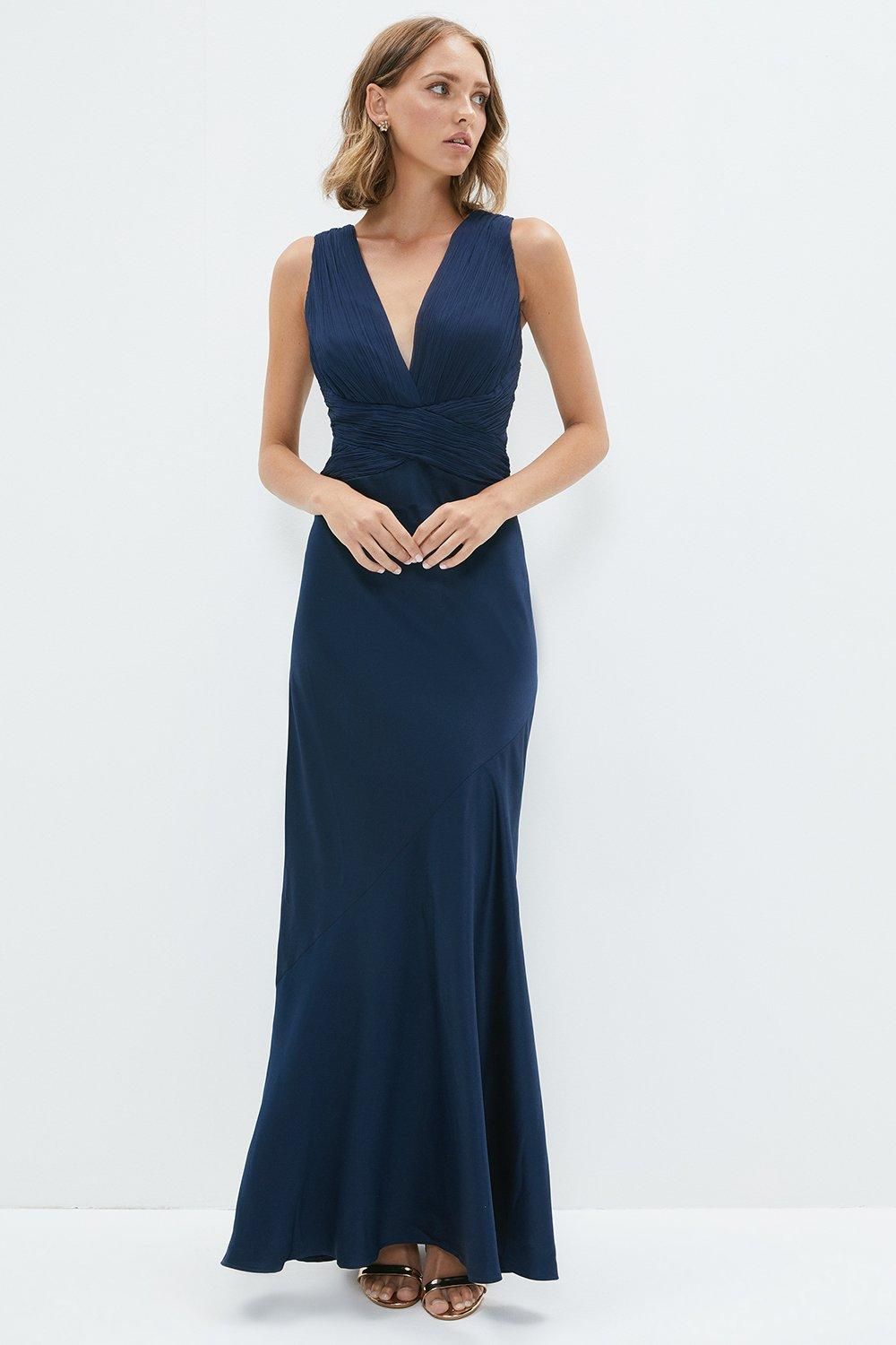 Coast Petite Chiffon V Neck Satin Maxi Dress Navy image 1