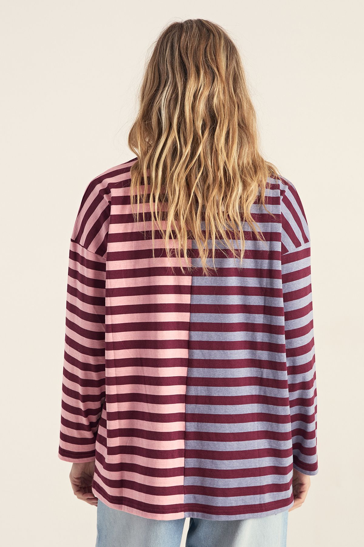 NastyGal Splice Stripe Long Sleeve Oversized T-Shirt Burgundy image 4