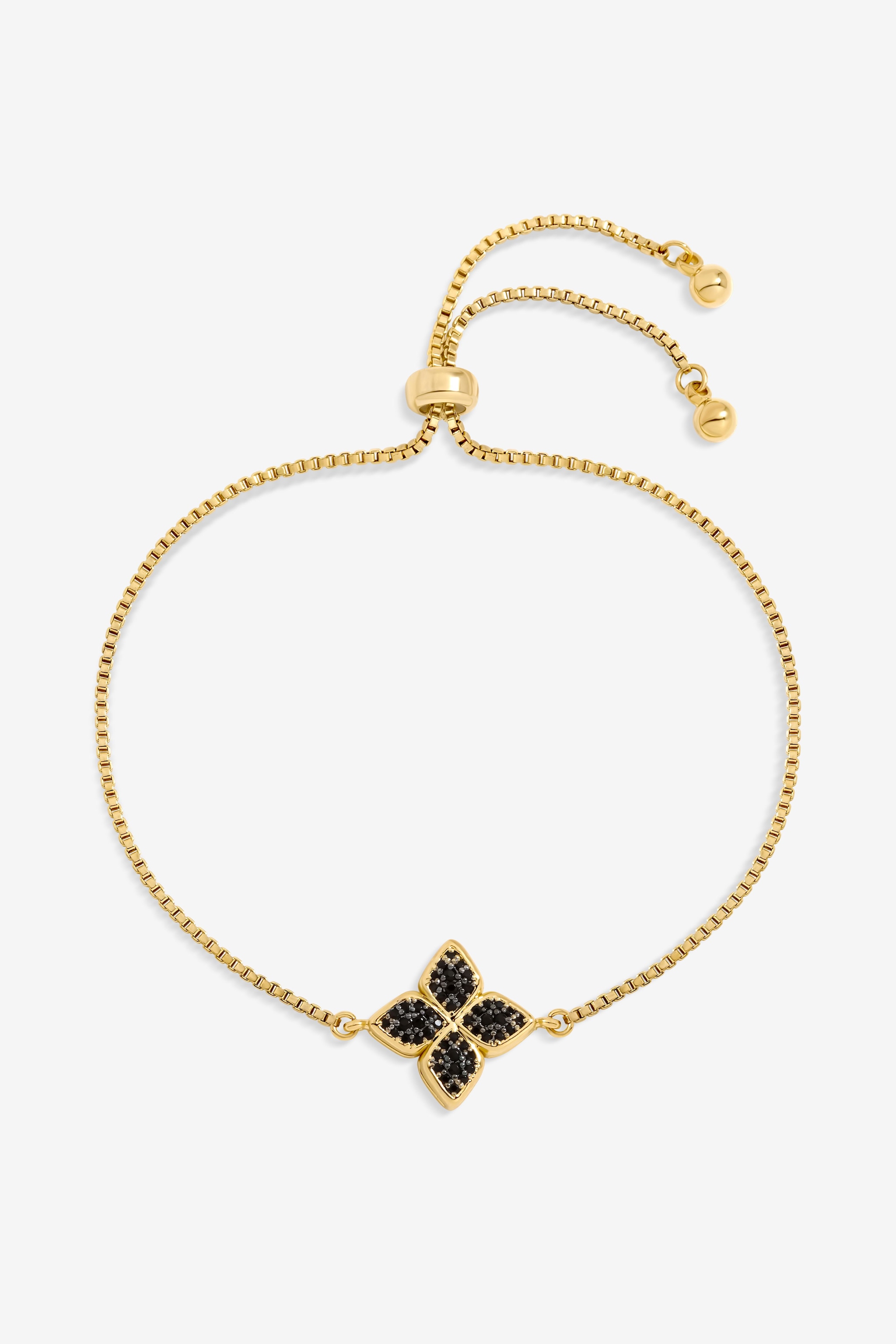 Jon Richard 14K Gold Plated and Jet Druzy Stone Clover Bracelet image 1