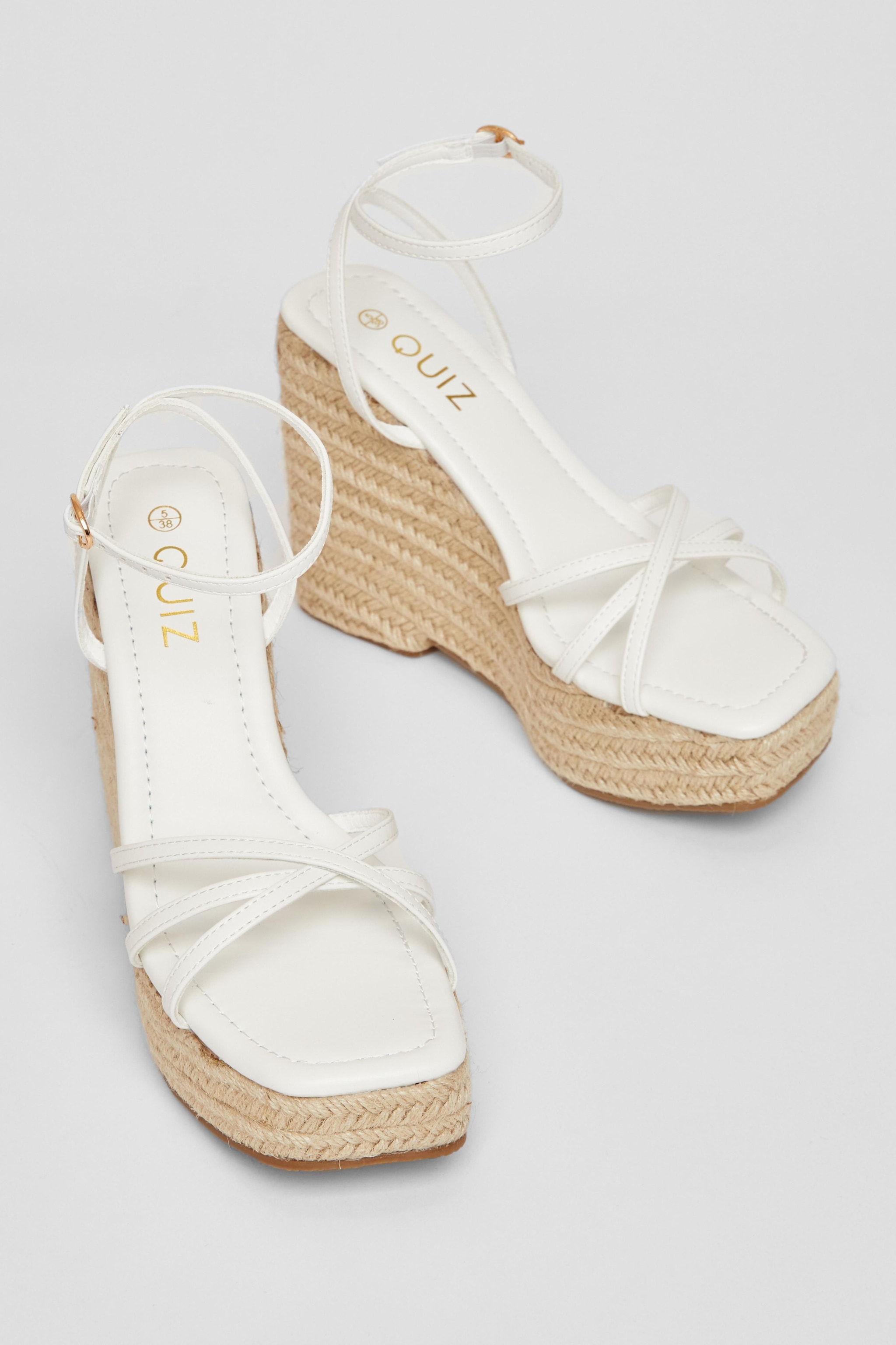 Quiz White Cross Strap Platform Wedges image 2