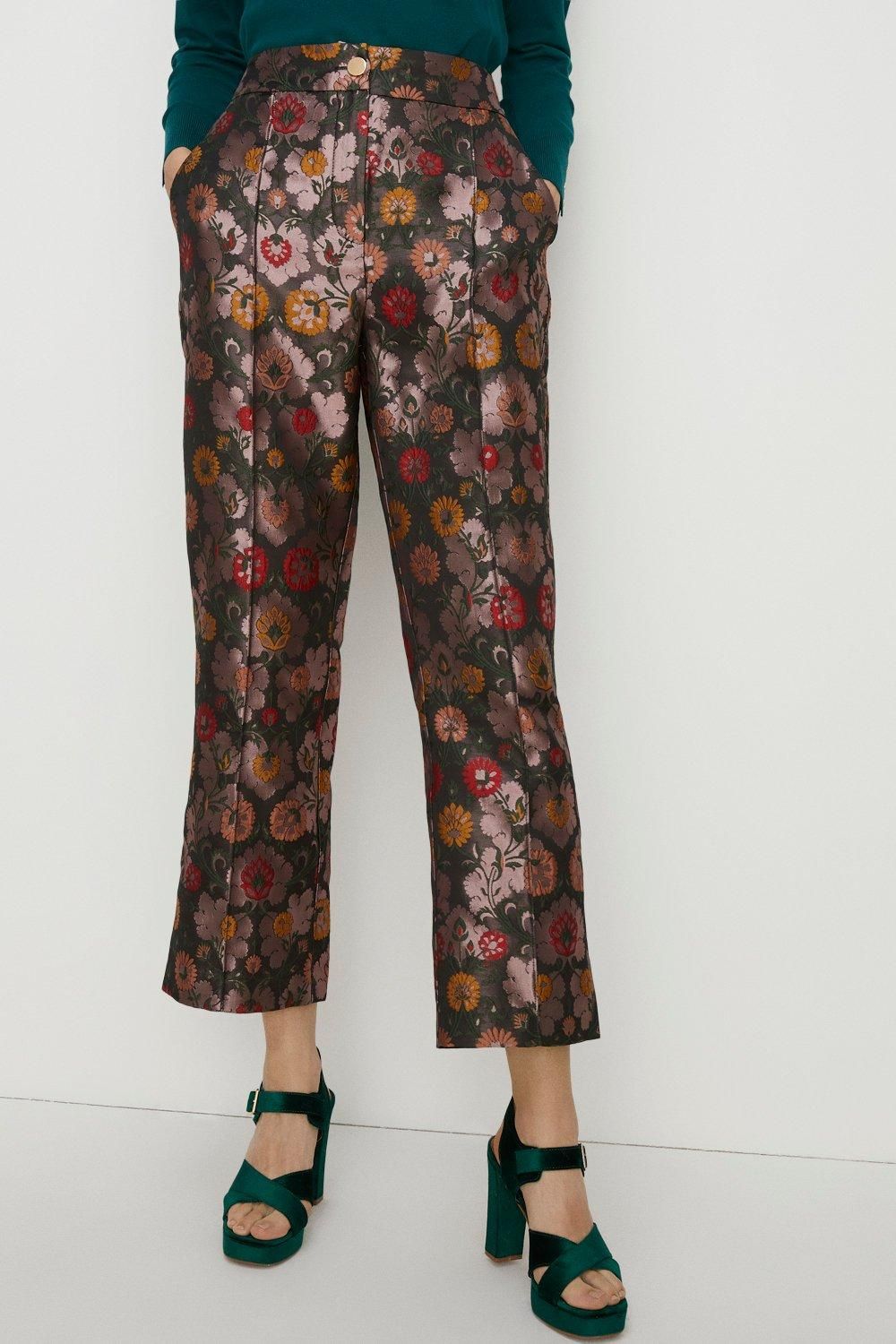 Oasis Floral Jacquard Straight Leg Trouser Mauve image 2
