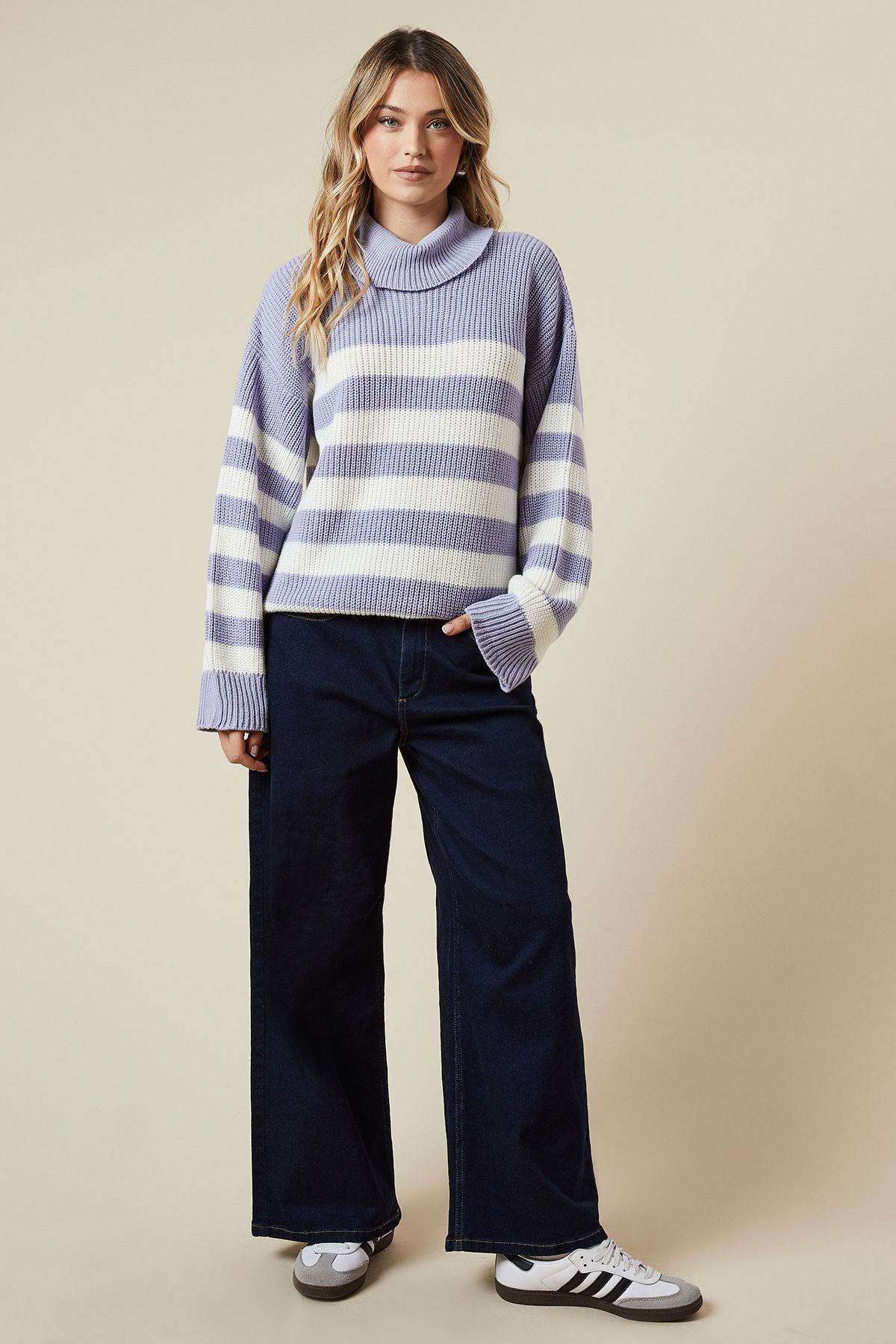 Dorothy Perkins Striped High Neck Oversized Jumper Lavender image 4