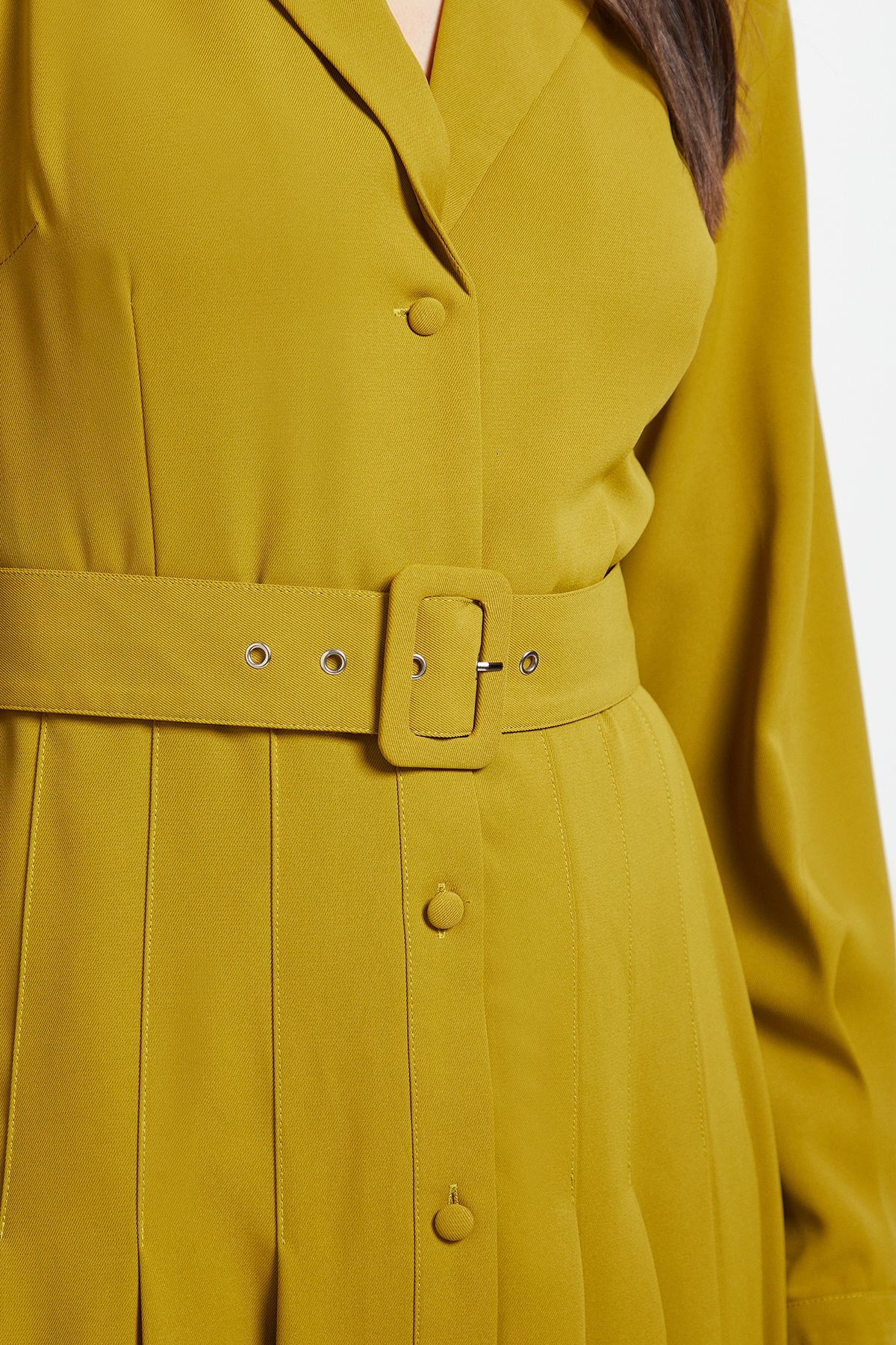 Principles Pleat Skirt Belted Shirt Dress Chartreuse image 5