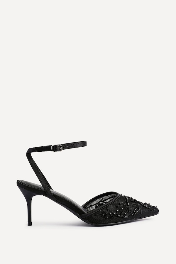 Linzi Serenade Black Beaded Mesh Court Heels