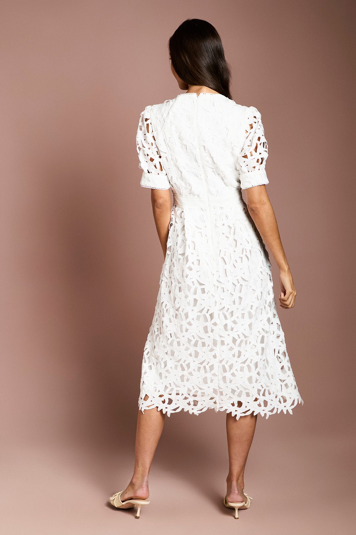 Coast Short Sleeve Lace Midi Dress Ivory image 3